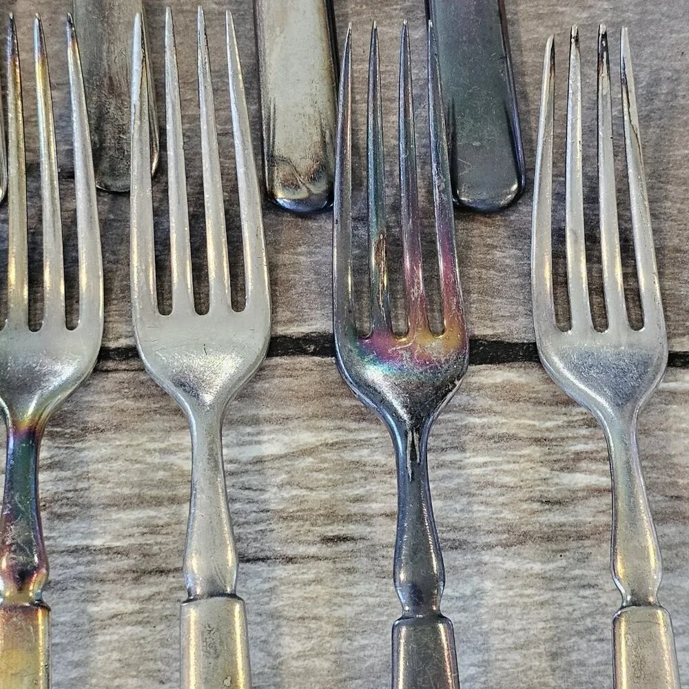 Antique 1847 ROGERS BROS Silver Plated Meriden Pattern Flatware 13 Pc Forks Kniv